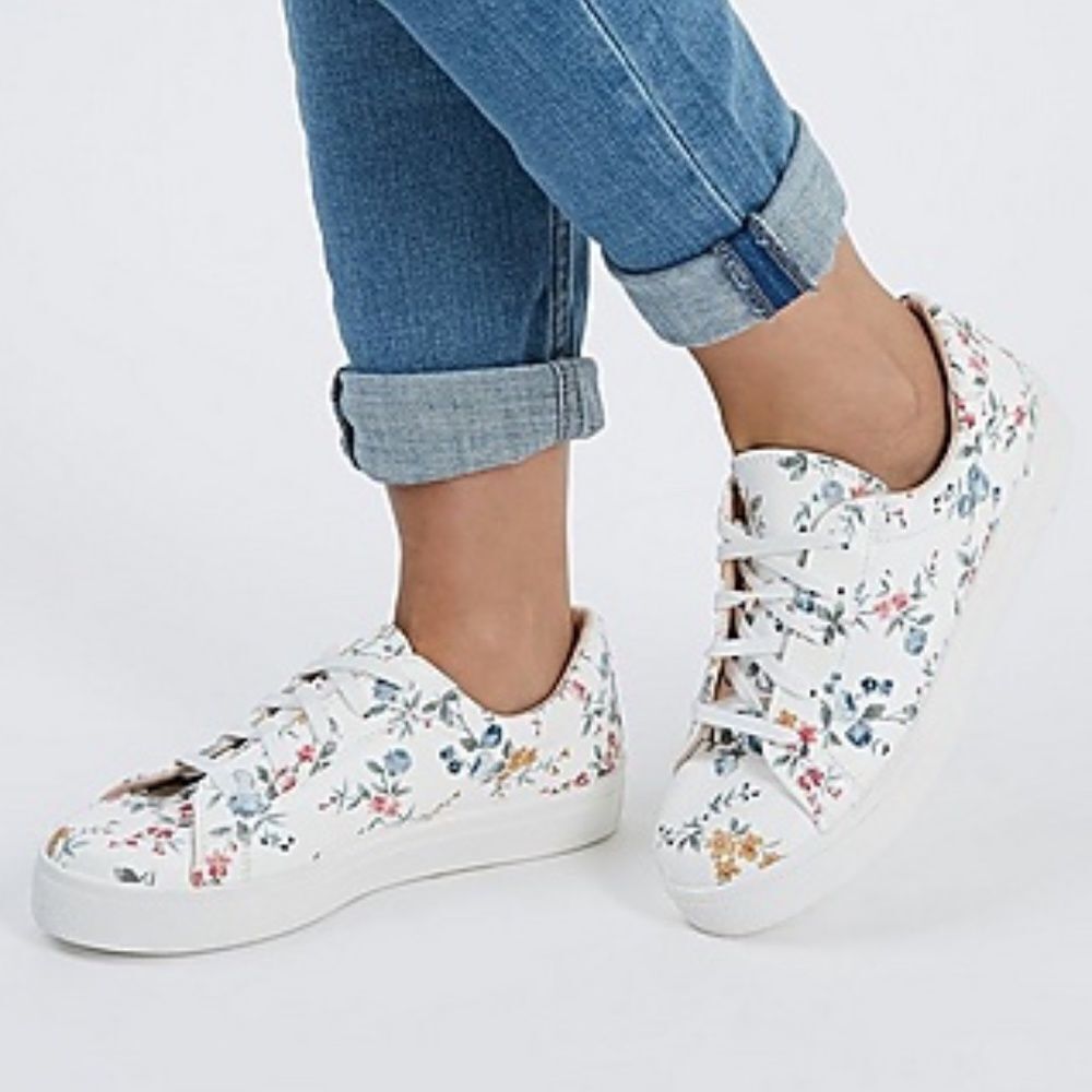 Topshop Cyprus White Floral Trainers Sneakers 9